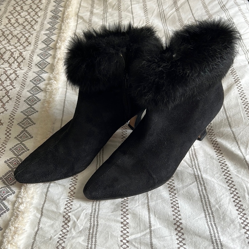Black Suede & Fur Fashion Ankle Boots